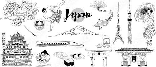 Hand drawn Japan illustration set. 