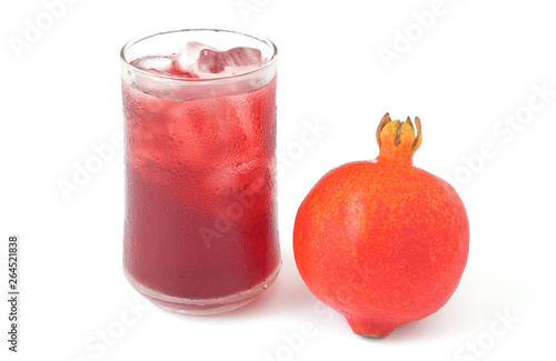 glass of juice and pomegranate isolated on white