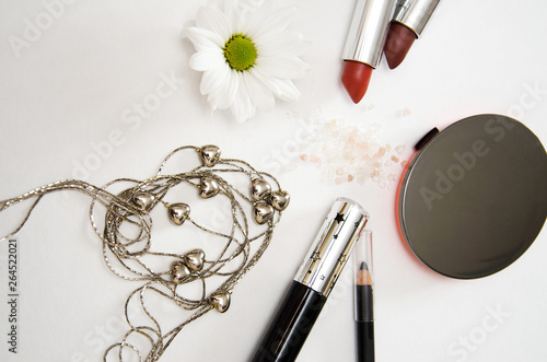 set of cosmetics on white background