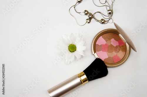 set of cosmetics on white background