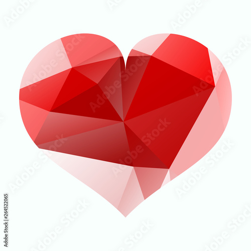 Red origami heart on white background. Vector Illustration. Abstract polygonal heart. Love symbol. Low-poly colorful style. Romantic background for Valentines day. Eps 10
