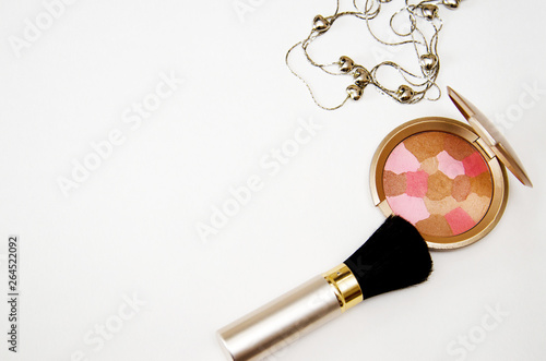 set of cosmetics on white background