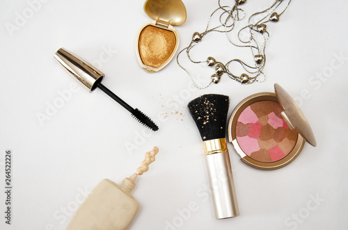 set of cosmetics on white background