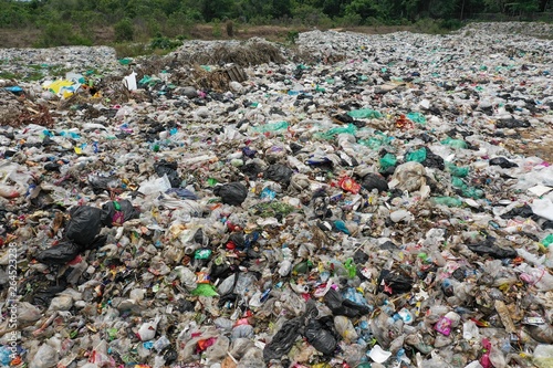 Plastic pollution environmental problem. A landfill in Southeast Asia filled with trash which is not recycled. 