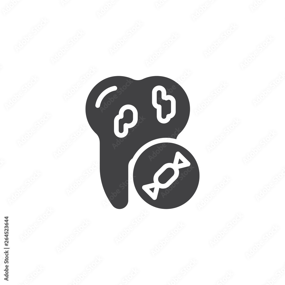 Unhealthy tooth vector icon. Teeth caries filled flat sign for mobile concept and web design. Bad tooth and candy sweets glyph icon. Dental care symbol, logo illustration. Pixel perfect vector Unhealthy tooth vector icon. Teeth caries filled flat sign for mobile concept and web design. Bad tooth and candy sweets glyph icon. Dental care symbol, logo illustration. Pixel perfect vector