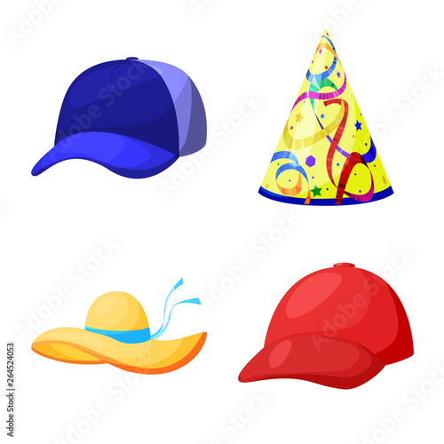 Vector illustration of headgear and napper sign. Set of headgear and helmet stock symbol for web.