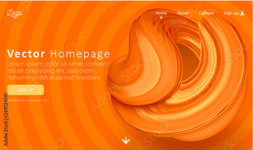 Orange web homepage template with buttons and abstract brushstroke design.