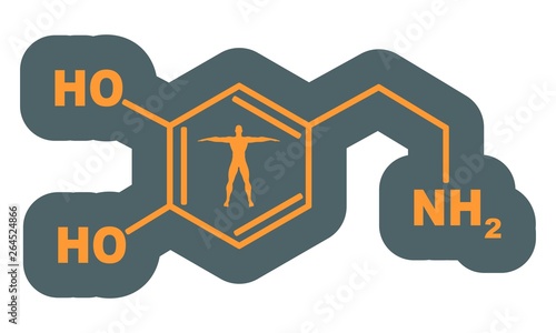 Chemical molecular formula hormone dopamine. Infographics illustration. Man silhouette