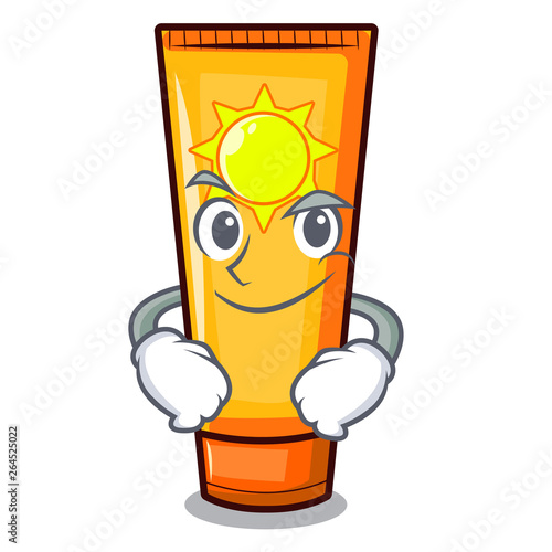 Smirking sun cream isolated in the character