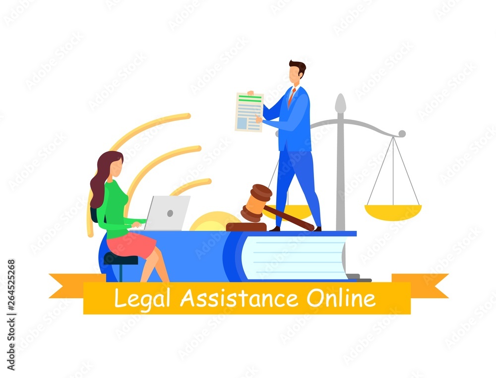 Fotografie Legal Assistance Web Banner Flat Vector Template