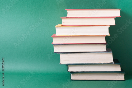 Stack of colorful books. Education background. Back to school. Copy space for text.