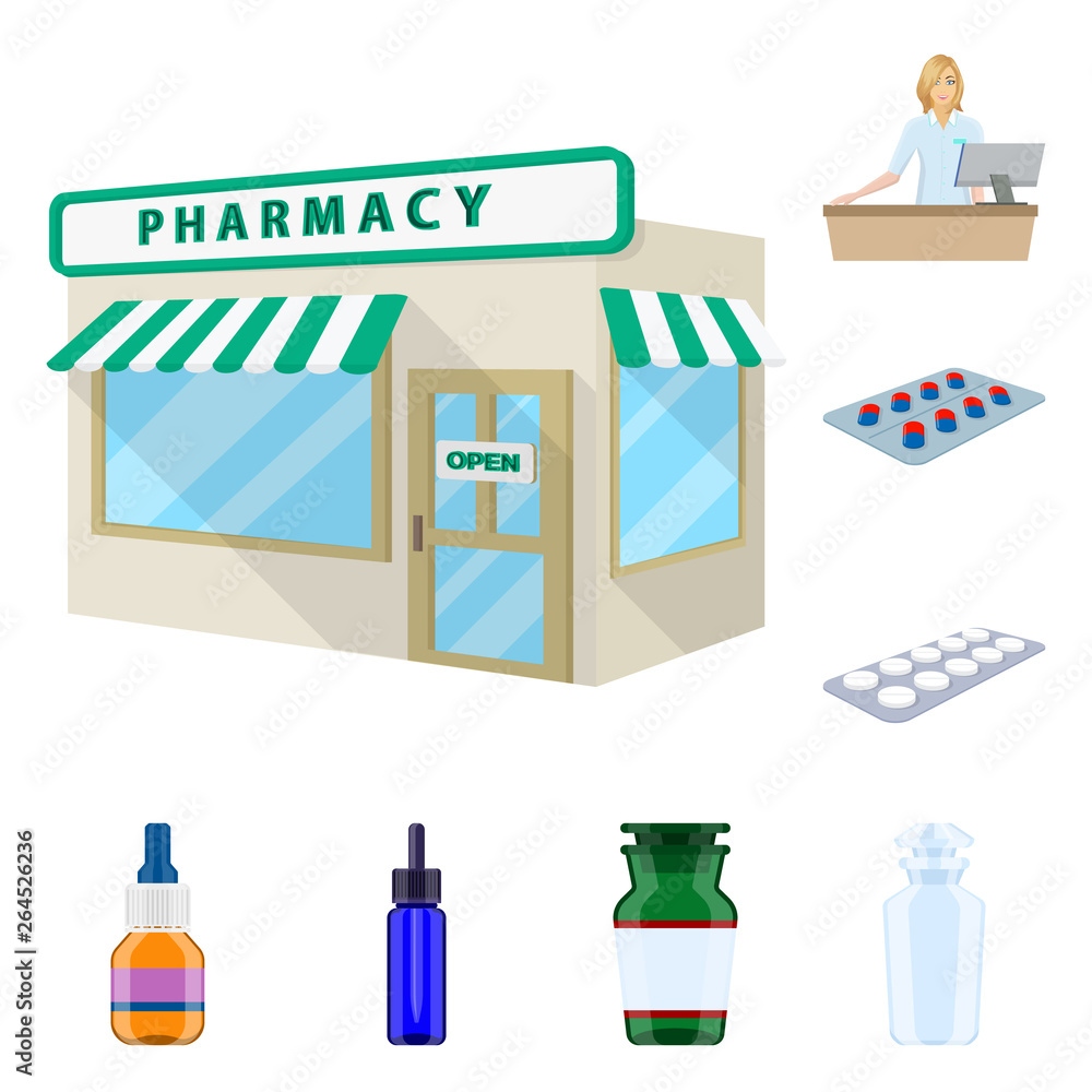Obraz premium Isolated object of pharmacy and pharmaceutical icon. Set of pharmacy and health vector icon for stock.