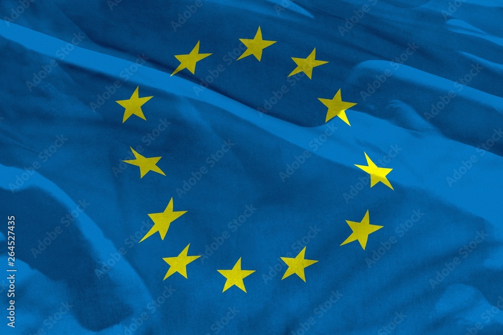 Waving European Union flag for using as texture or background, the flag is fluttering on the wind Waving European Union flag for using as texture or background, the flag is fluttering on the wind