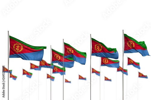 nice Eritrea isolated flags placed in row with bokeh and space for your content - any holiday flag 3d illustration..