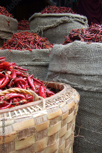 Basket of dried chili pepper 