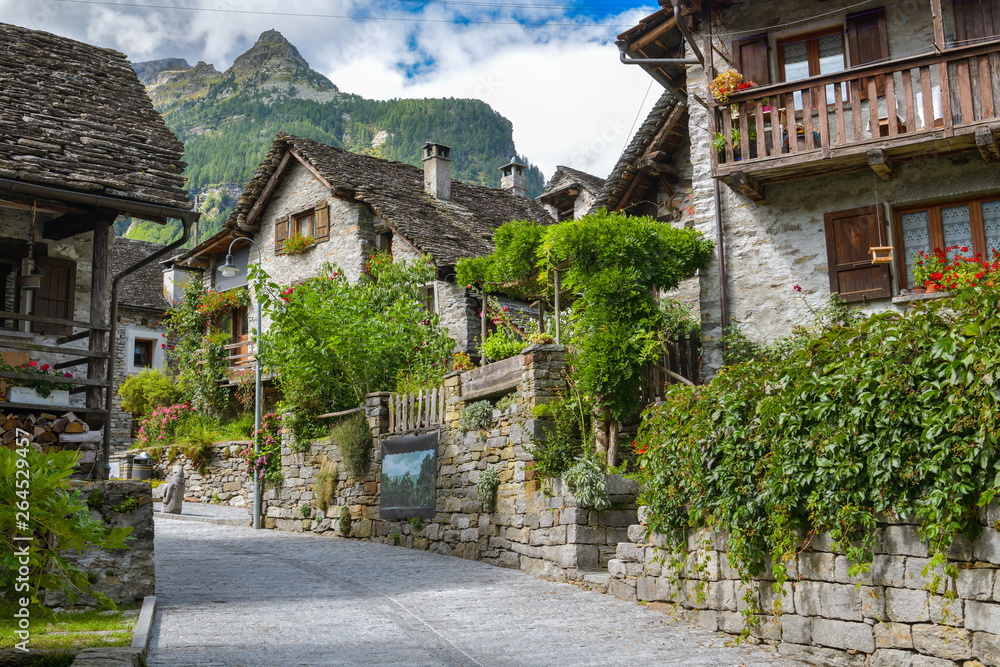 Mediaval village of Sonogno at the end of Val Verzasca in Switzerland