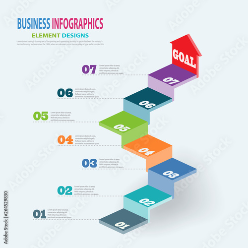 Infographics business template 3D stairs with arrow steps for Presentation, Sale forecast, Web design, improvement, Step by Step