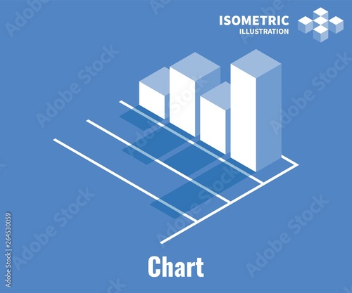 Chart icon. Growth diagram, business infographics. Vector 3D illustration isolated on blue background.