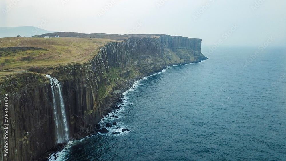Cliffs with Waterfall going into Ocean 