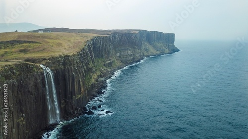 Cliffs with Waterfall going into Ocean 