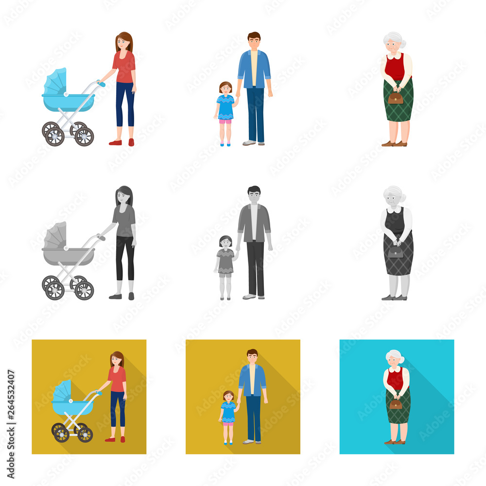 Isolated object of character and avatar  icon. Set of character and portrait stock vector illustration.