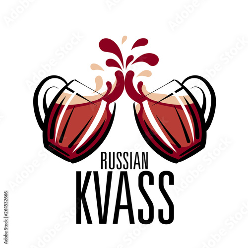 Vector illustration of a mug with Russian kvass. Isolated on white background