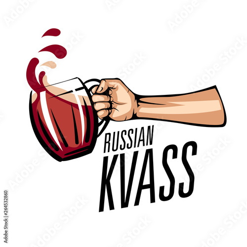 Vector illustration of a mug with Russian kvass. Isolated on white background