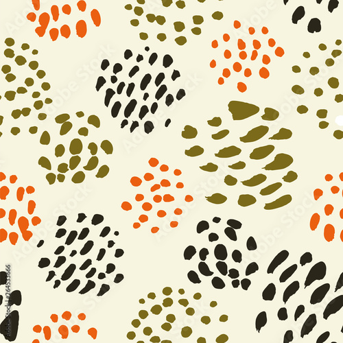 Vector seamless pattern. Colorful painted watercolor points. Hand drawn texture elements. 