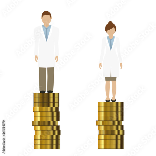 woman earns less money than man doctor discriminates vector illustration EPS10