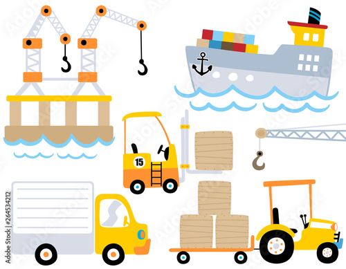 vector set vehicles cartoon of industrial port