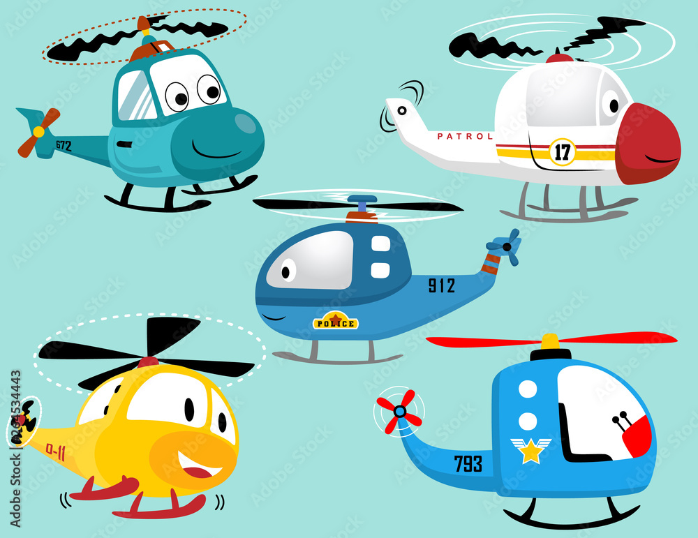 vector set of smiling helicopters cartoon