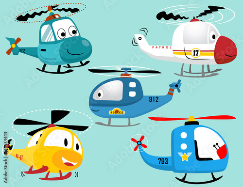 vector set of smiling helicopters cartoon