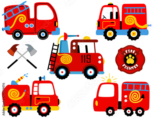 vector set of fire engine cartoon