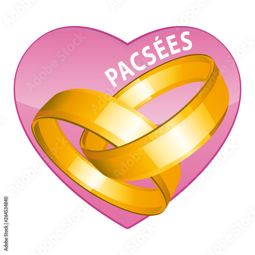 Pacsées. PACS. Pacte civil de solidarité. Coeur rose, alliances or femmes. 