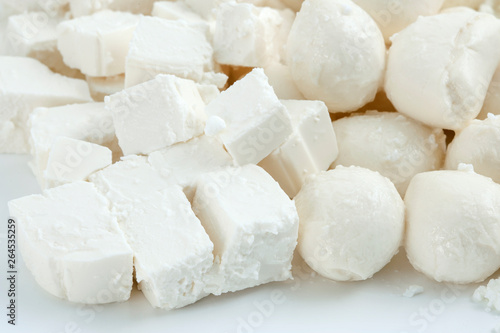 Fresh tastya Cheese background - Feta, Mozzarella, Cottage photo