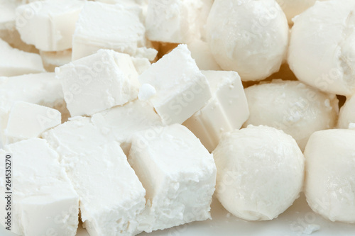 Fresh tastya Cheese background - Feta, Mozzarella, Cottage photo