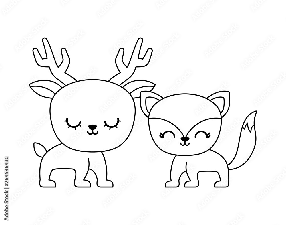cute fox with reindeer animals isolated icon