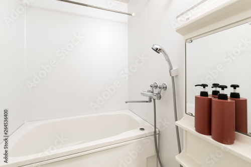 Large white bathtub in new modern bathroom