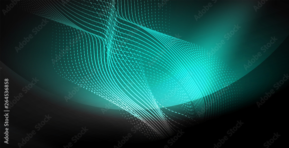 Glowing abstract wave on dark, shiny motion, magic space light. Techno abstract background Glowing abstract wave on dark, shiny motion, magic space light. Techno abstract background