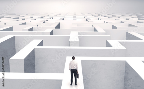 Small businessman in a middle of a huge maze
