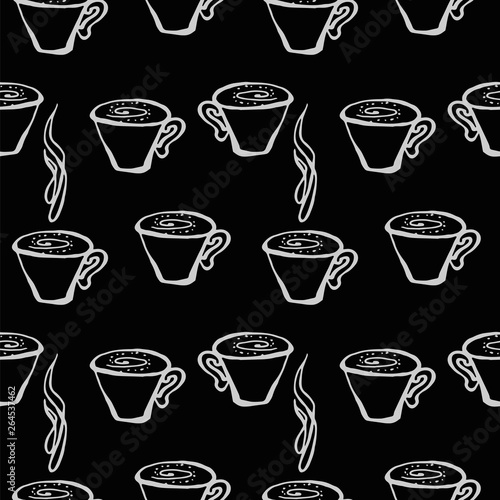 cup with drink seamless pattern. hand drawn vector illustration of black color