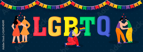 LGBTQ community banner design with illustration of Gay and Lesbian couples.