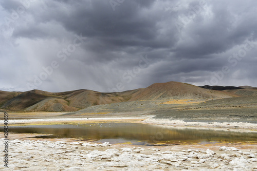 The store of the saline triangular lake in the South-Western coast of the lake Rakshasa Tal, Tibet