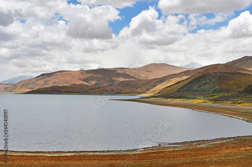 Great lakes of Tibet. Lake Rakshas Tal  Langa-TSO  in summer in cloudy day