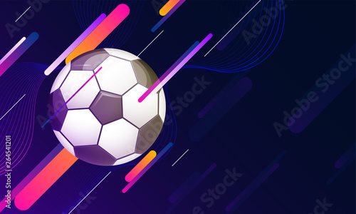 Banner or poster design with illustration of soccer ball on shiny futuristic technology background for Soccer Tournament concept.
