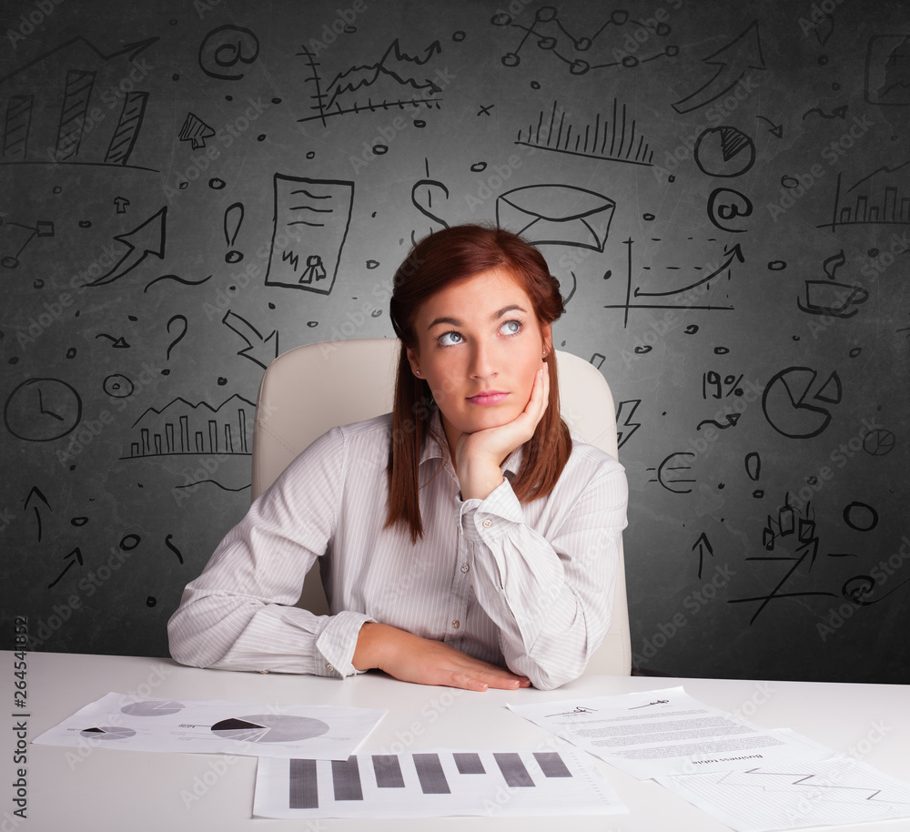 Fototapeta premium Young secretary with doodle multitask concept 