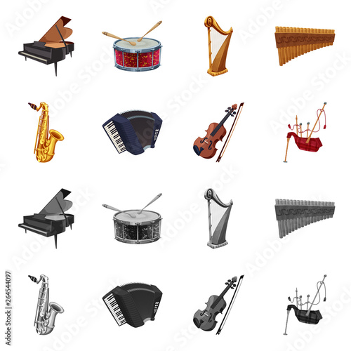 Isolated object of music and tune symbol. Collection of music and tool stock symbol for web.