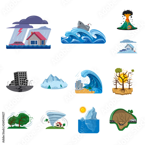 Vector illustration of natural and disaster logo. Collection of natural and risk vector icon for stock.