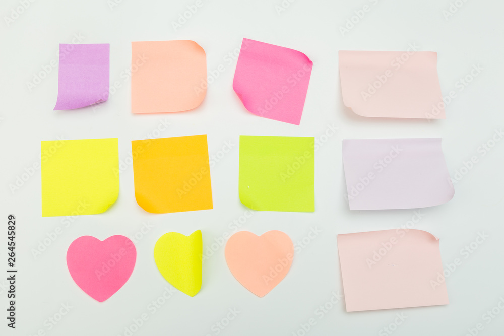 set of colour paper stick note on a white background set of colour paper stick note on a white background
