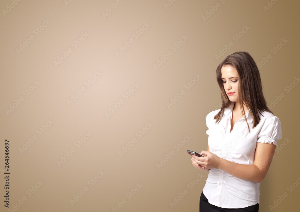 Young person presenting something with empty space
